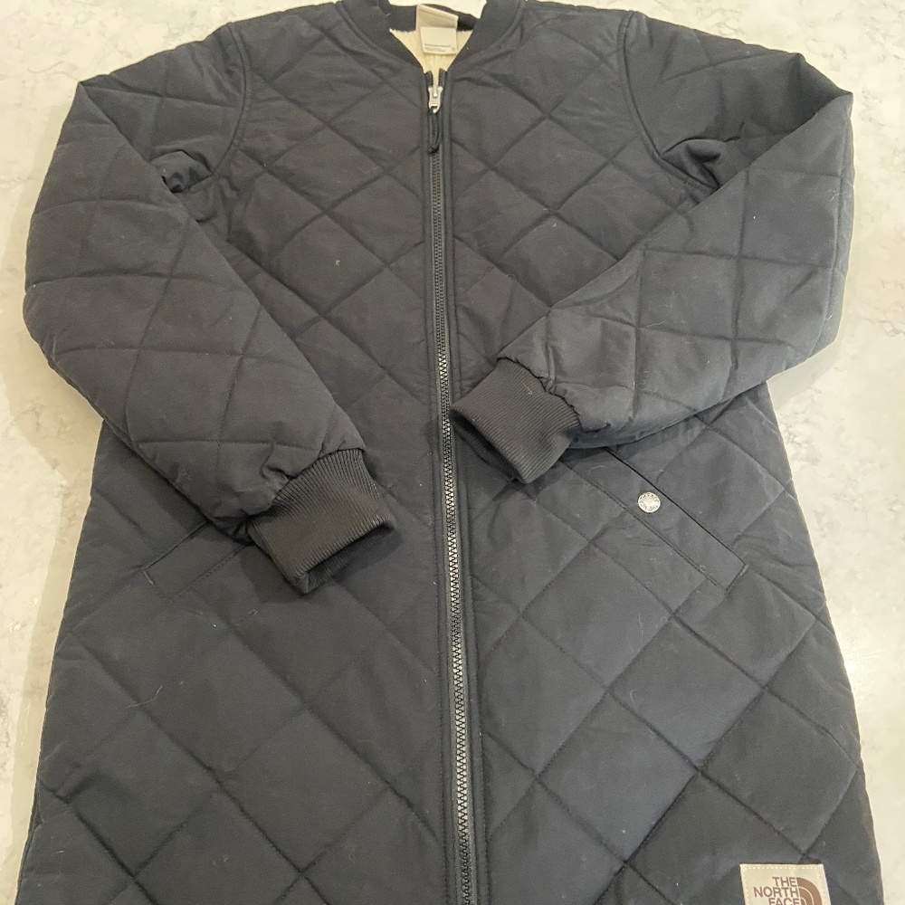 North Face black quilted fleece lined coat size XS